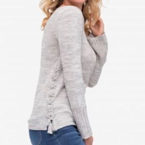 Grey Sweater Belle Sleeve and tie side